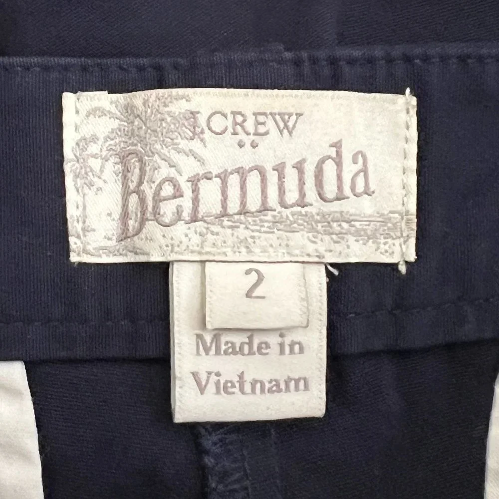 J. Crew Bermuda Shorts Womens 2 Navy Chino Flat Front‎ Mid Rise Pockets